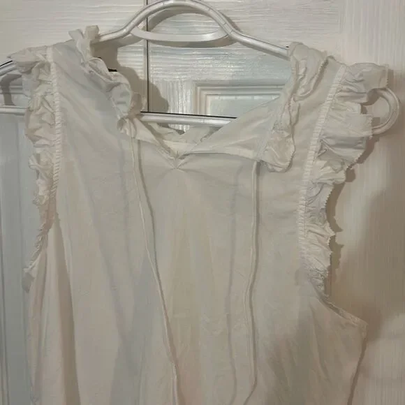 J. Crew Women's Cotton Sleeveless Keyhole Tie Back Ruffle Blouse Top White Small - Picture 7 of 9